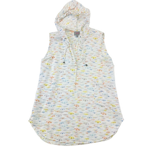 For Cynthia linen hooded sleeveless beach dress cover up Large pastel print